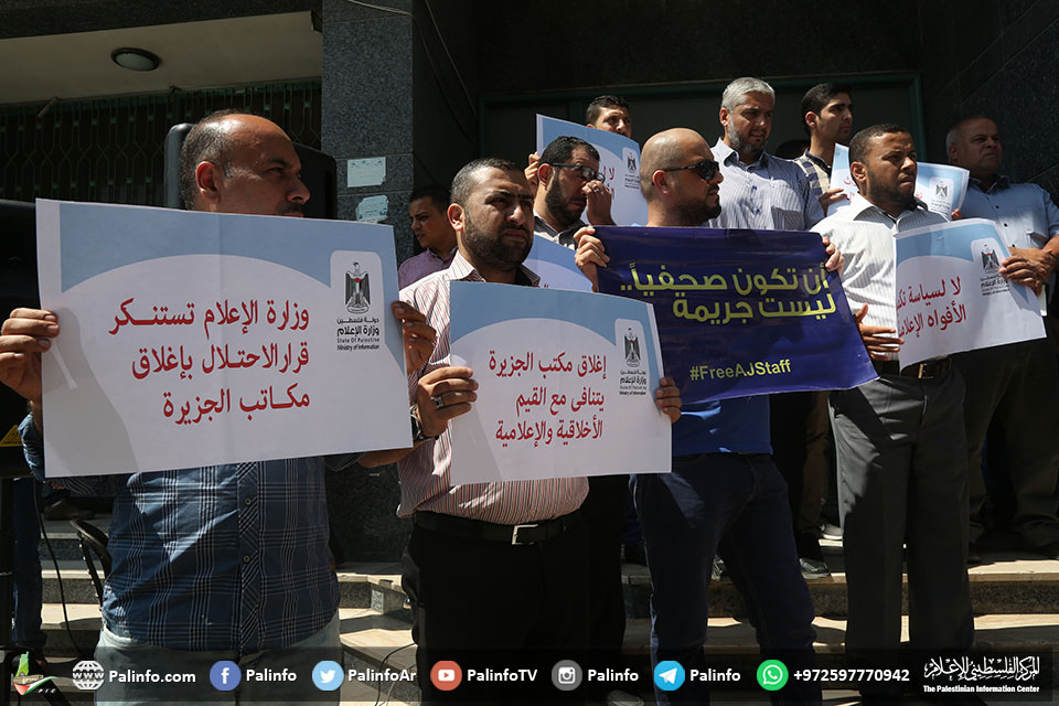 الجزیرہ ٹی وی پرپابندی کے خلاف فلسطینی سراپا احتجاج
